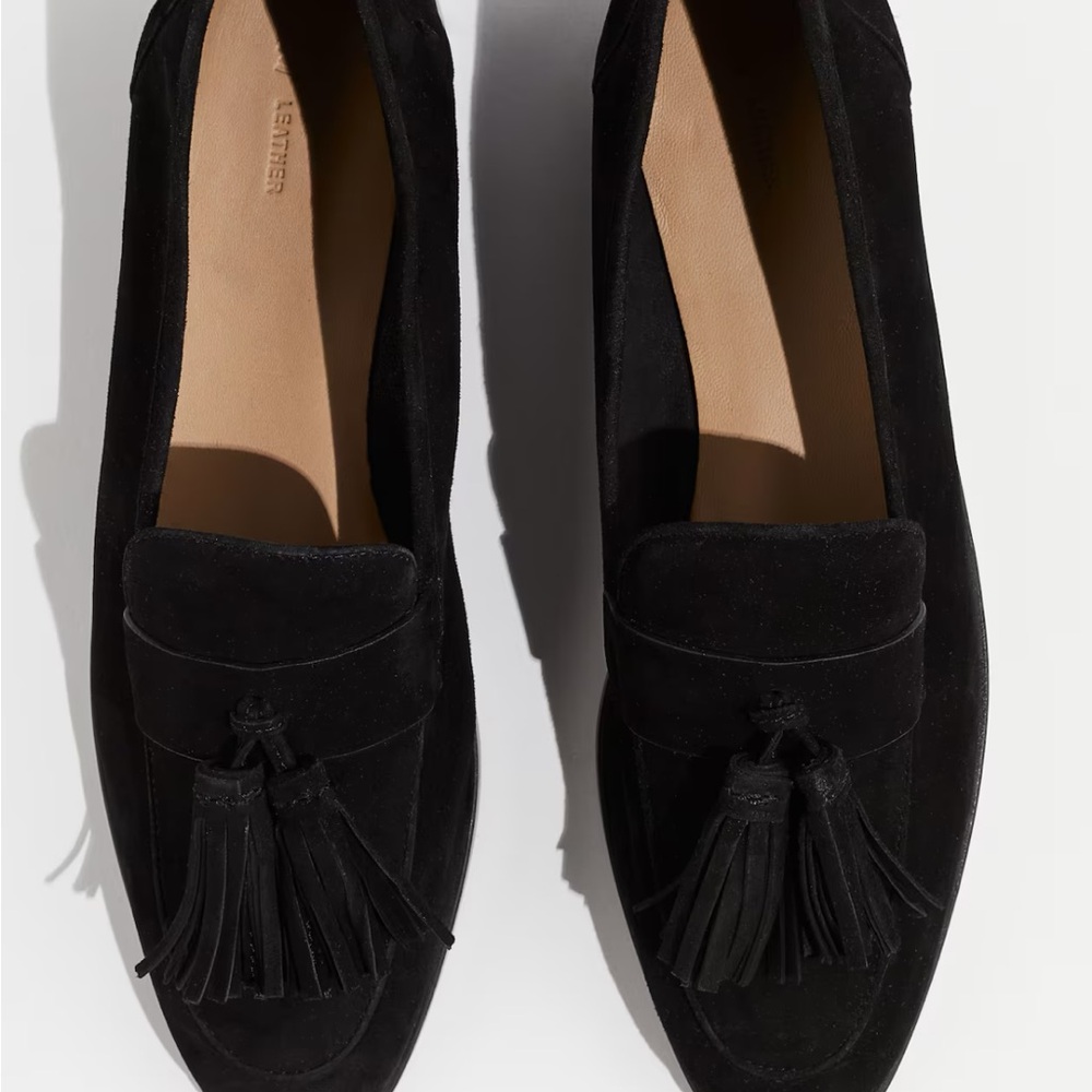 H&M Black Suede Leather Tassel Loafers